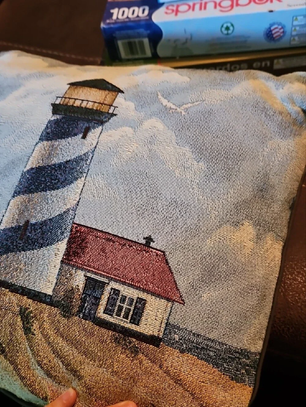Nautical Lighthouse Decorative Throw Pillow - Blue & Red